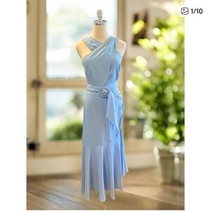 Sachin & Babi $495 Naomi Midi Dress NWT Size 4 Blue Halter Asymmetrical